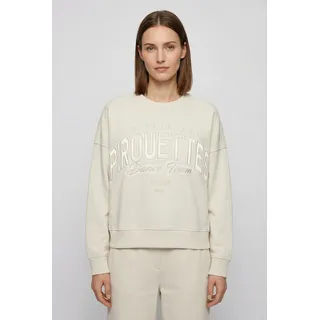 Sweater BOSS ORANGE "Ever Premium Damenmode", Damen, Gr. L (40), beige (open weiß 118), Sweatware, Obermaterial: 100% Baumwolle, bestickt, unifarben, oversize normal, Rundhals, Rippbündchen, Sweatshirts Sweater, im Oversized Fit, Rundhalsform