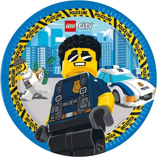 Procos 10232194 92246 - Teller, Lego City, 23cm, 8 Stück, Geschirr, ohne Plastik, Geburtstag, Mottoparty
