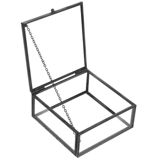Amosfun Schmuckkästchen Aus Glas Mit Metallrahmen Transparente Aufbewahrungsbox Für Schmuck Parfüm Und Lippenstift Staubschutz Organizer Für Zuhause Und Wohnzimmer 4.5 Zoll