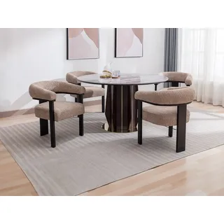 Stuhl mit Armlehnen 6er-Set - Bouclé-Stoff & Kautschukholz - Taupe & Schwarz - LIVELIA