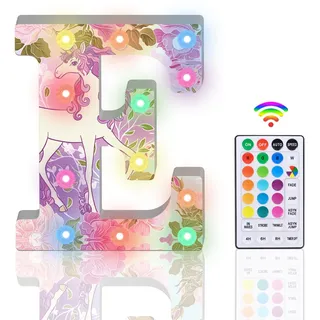 Buchstaben Lichter, LED Alphabet Lampe 18 Color Changing LED Buchstabe Licht Beleuchtete Buchstaben Nachtlichter mit Fernbedienung für Mädchen Geschenke Geburtstag Bar Hochzeit Party Weihnachten - E