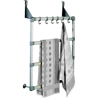 Ruco Handtuchhalter "für Tür, Duschkabine und Wand" Handtuchstange, Ohne Bohren, Duschkabinentrockner, Made in Germany, silbergrau
