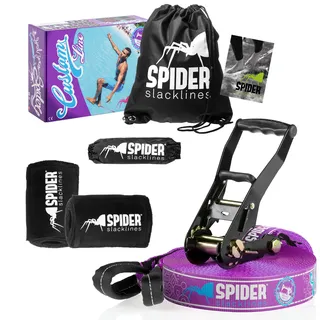 SPIDER SLACKLINE TKSA2 - Custom Slackline Kit erfahrene Slackliner und Anfänger - Komplettset aus 20m langem Gurtband mit 1x Ratsche