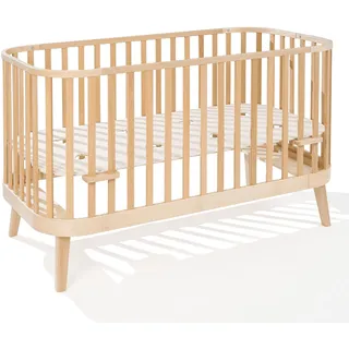 ATB MEBLE Gitterbett 140x70 cm - 2in1 Babybett Kinderbett umbaubar - PRINCIPAL Beistellbett Baby - Bett Baby Mitwachsend - Jugendbett - Holz - Braun