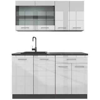 Vicco Küchenzeile R-Line 140 cm Anthrazit/Weiß Hochglanz