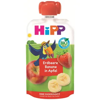 HiPP Bio Quetschie Erdbeere-Banane in Apfel - Theo Tukan (8 x 100g), ab 1 Jahr, 100% Fruchtpüree, ohne Zuckerzusatz, vegan, in bester Bio-Qualität