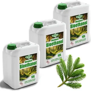 Bioethanol 96,6% 30L |  Alkohol Waldduft 96,6% 3x10L | Bioethanol für Kamin, Tischkamin, Bioethanol Kamin | Bioethanol Waldduft | Saubere Verbrennung, ohne Rauch, lebendige und stabile Flamme