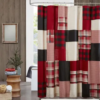 Woolrich Sunset Baumwolle Duschvorhang Plaid Lodge/Cabin Duschvorhänge für Badezimmer, 183 x 183 cm, Rot