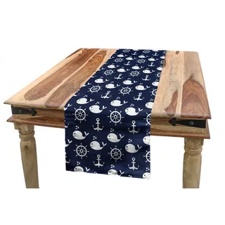 ABAKUHAUS Navy blau Tischläufer, Maritime Anchor Wal, Esszimmer Küche Rechteckiger Dekorativer Tischläufer, 40 x 225 cm, Marineblau Weiß