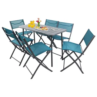 VCM Garten-Essgruppe »VCM 7-tlg Gartenmöbel Set   Sitzgruppe Essgruppe   1xTisch, 6x Stühle   Tisch Maße ca. H. 72 x B. 110 x T. 55 cm   Klappbar   Garten Set - Sumila« Sumila, 7 Stk. tlg., blau