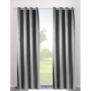 Vorhang OTTO HOME "Velvet Uni" Gr. 2, grau, B:140cm H:175cm, Polyester, Polyester, Gardinen, Vorhang, Blickdichter Samt, 2-er Set, edel, Gardine, multifunktional