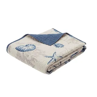 Madison Park Bayside Luxus Übergroßer gesteppter Überwurf Elfenbeinfarben Marineblau 60 x 70 cm Küste Premium weiche gemütliche Mikrofaser für Bett, Couch oder Sofa