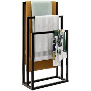 BORPHOM Handtuchständer, Freistehender Handtuchhalter -3-Tier Organizer für Badezimmer, Handtuchleiter stehend,Handtücher, Badezimmerzubehör, Schwarz