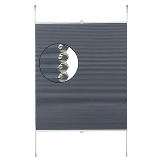 Plissee Rollo - Wabenplissee - Ohne Bohren - Klemmträger - Zugschnur - Stoff - 65 x 130 cm - Blau