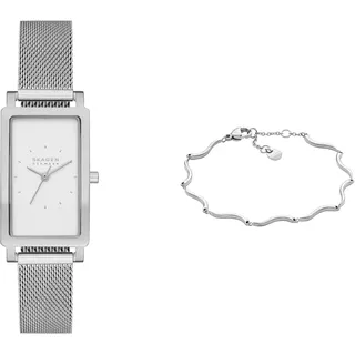 Skagen Damen Hagen Lille Silberfarbene Edelstahl Uhr und Essential Waves Armband, Set
