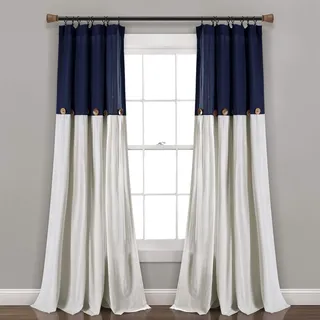 Lush Decor Fenstervorhang aus Leinen, mit Knöpfen, Baumwollmischung, Marineblau & Off-White, 40" W x 95" L (Pack of 1)