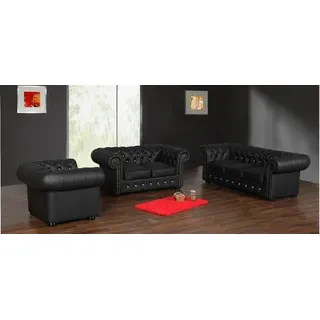 JV Möbel Chesterfield Sofa Sitz 3+2+1 Garnitur - Schwarz