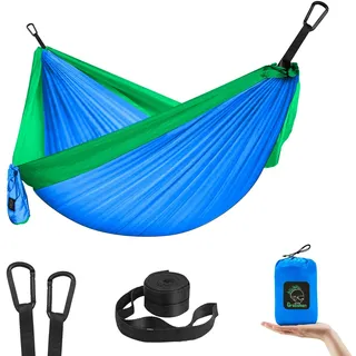 GRASSMAN Kinder-Hängematte, kleine Camping-Hängematten, tragbare Campingausrüstung für Kinder im Innen- und Außenbereich, mit Baumgurten und Karabinern, Blau und Grün