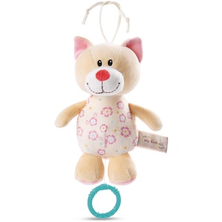 NICI Spieluhr Katze 18 cm – Baby Spielzeug aus weichem Plüsch zur Befestigung an Kinderwagen oder Babybett, niedliches Kuscheltier für Babys & Kleinkinder, 48898, tolle Geschenkidee, beige, M