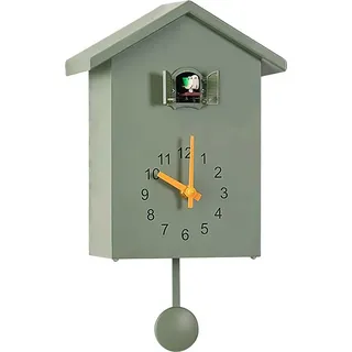 Kuckuck Geräusche, Uhren mit Pendel, Vogelhaus, batteriebetrieben, für Wohnzimmer, Wohnzimmer, Küche, Wanddekoration, Grün, Zeiger + Zahl, ABS - Grün