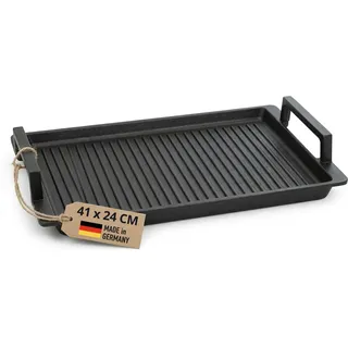 Lieblingspfanne Grillplatte BBQ 41x24 cm I mit Seitengriffen & 4-fach-Antihaftbeschichtung I aus Aluminium Guss für alle Herdarten inkl. Induktion & Gasgrill