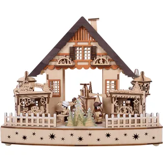 Myflair Möbel & Accessoires Weihnachtsdorf »Weihnachtsdeko«, mit LED Beleuchtung und Musik, Höhe ca. 24 cm, beige