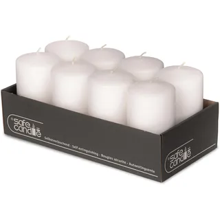 DecoLite Stumpenkerzen 13 x 7 cm, 61h Brenndauer, 8er Set, Weiß | RAL-geprüft, Safe Candle mit Abbrandstopp, tropf- & rußfrei, ohne Duft, 8 Stück, 13 x 7 cm, 61 h