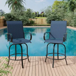 IDEALHOUSE 2er Set Outdoor-Barhocker (Barhöhe) mit 360° Drehfunktion – hohe Rückenlehne & Armlehnen – wetterfestes Textilene – für Terrasse, Balkon & Garten – Farbe: Blau