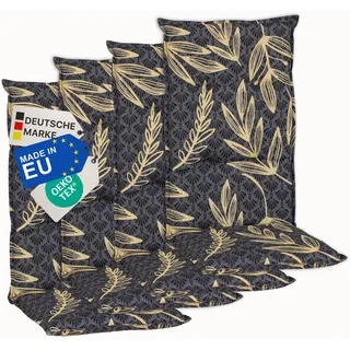 NYVI Gartenstuhl Auflagen Hochlehner 4er Set Barcelona - UV-Beständig, Atmungsaktiv, Strapazierfähig - Hochlehnerauflagen Sitzkissen Outdoor - Sitzauflagen für Gartenstühle 118x50cm Goldene Blätter