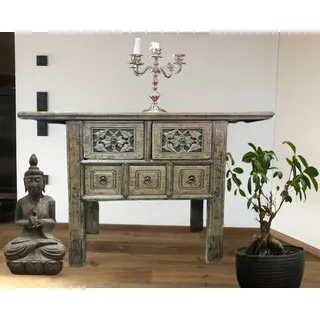 OPIUM OUTLET Konsole Konsolentisch Telefon-Tisch Kommode Sideboard Stehtisch Möbel Holz Antik Vintage asiatisch chinesisch orientalisch Schubfächer - Braun