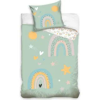 MTOnlinehandel Kinder Bettwäsche Set 135x200 80x80 cm · Sonne, Sterne · 100% Baumwolle mit YKK Reißverschluss · sanft, weich für Mädchen und Jungen