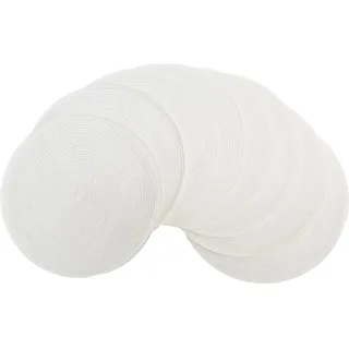 Winknowl Runde Platzsets 8er Set, Abwaschbar Tischmatten rutschfest Abgrifffeste Hitzebeständig Tischsets, 37 cm Runde Platz-Matten für Esstisch (Weiß Natur)