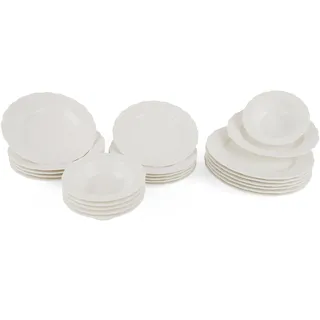 Elegantes 24-teiliges Speiseservice, 100% Porzellan, Weiß | Inklusive Servierteller, Schüsseln und Dessertteller | Spülmaschinen- und mikrowellengeeignet