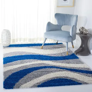 SAFAVIEH Abstrakt Teppich für Wohnzimmer, Esszimmer, Schlafzimmer - Shag Collection, Kurzer Flor, Blau und Grau, 160 X 229 cm