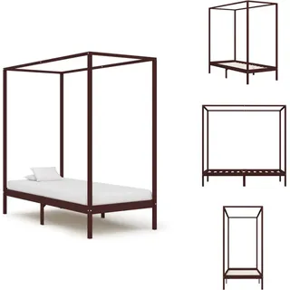 vidaXL Himmelbett-Gestell Dunkelbraun Massivholz Kiefer 90 x 200 cm - Betten & Bettgestelle - Braun