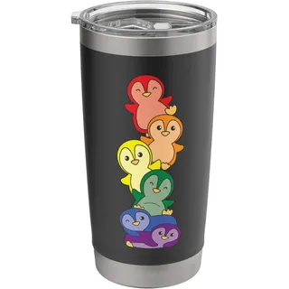 Rainbow Flag Gay Pride LGBTQ Pinguin Doppelwandiger Edelstahl-Thermobecher