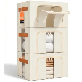 NiuBeBe Kleiderboxen Aufbewahrung Mit Metallrahmen: Stapelbar Beige 3x100L