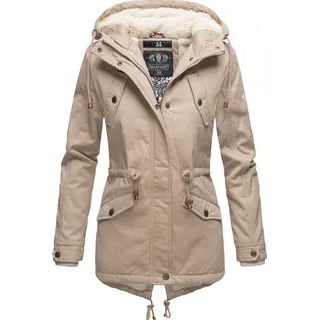 Marikoo Manolya Damen Winter Jacke Stepp Parka Mantel Teddyfell warm gefüttert Manolya Taupe Gr. 44 - XXL - Taupe