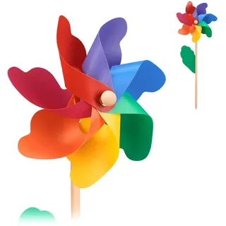 Relaxdays Windrad , Multicolor , Kunststoff, Holz , 18x47.5x8.5 cm , Dekoration, Gartendeko
