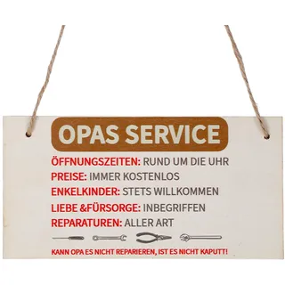Geschenk Opa Holzschild, OPAS SERVICE Schild aus Holz 10x20cm, Opa Geschenk Geburtstag, lustige Dekoration für Werkstatt oder Garage, Geschenke für Opa von Enkel zu Weihnachten Vatertag oder Ruhestand