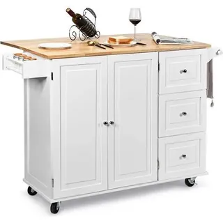 COSTWAY Rolling Kitchen Trolley, Küchenwagen mit Gewürzregal, Handtuchhalter und Schublade, Servier-Küchenschrank mit Rädern und verstellbaren - Weiß