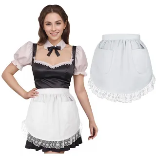 aspire Schürze Damen Vintage Kellnerschürze Weiß Halbschürze für Maid Cosplay