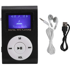 ASHATA -MP3-Player mit LCD-Bildschirm, Tragbarer Musik-Player mit BackClip, Digitaler Musik-Media-Player -MP3-BackClip-Player mit Kopfhörer und USB-Kabel Zum Laufen (Schwarz)