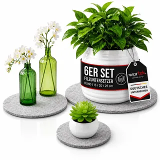 wortek Filzuntersetzer rund für Vasen Blumen Glas - 6er Set - 15cm / 20 cm / 25cm – Untersetzer Gläser Schwarz Topfuntersetzer Glasuntersetzer Tischuntersetzer Untersetzer Blumentopf Untersetzer Filz