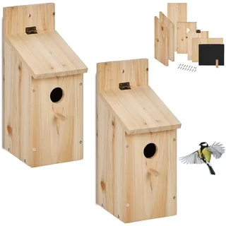 Relaxdays Nistkasten Bausatz Vögel, 2er Set, 32 mm Einflugloch, HBT 29,5x11,5x17 cm, Vogelhaus selber Bauen, Holz, Natur