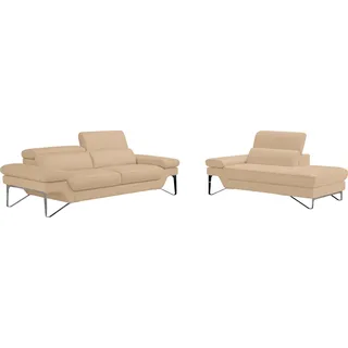 Egoitaliano Polstergarnitur »Princess Design und Sitzkomfort im Einklang, bequem und hochwertig« Set aus 2,5 Sitzer und Ottomane, Kopfstützen manuell verstellbar, beige