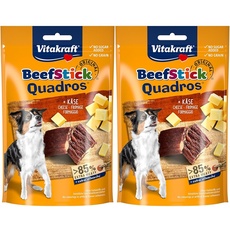 Vitakraft Beef Stick Quadros, Hundeleckerlie, extra fleischig, mit Käse, zum Belohnen und Verwöhnen (1x 70g) (Packung mit 2)