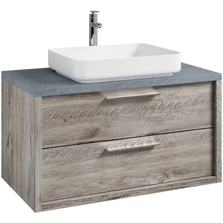Badezimmer Badmöbel Set Indiana 90cm - Eiche mit Gris - Unterschrank Schrank Was