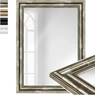großer Spiegel Silber, Barock Spiegel, großer Wandspiegel Vintage 52x70 cm, Hängespiegel groß, Badspiegel Holz, Flurspiegel Wand, Standspiegel, Mirror H550 - Germany - Silber