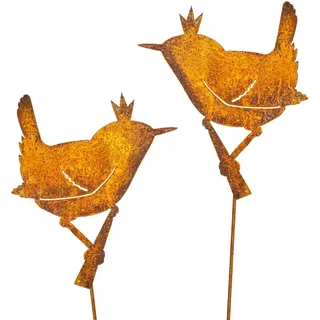 Blümelhuber Gartenstecker Rost Zaunkönig Deko Vogel 2er Set - Edelrost Gartendeko Vintage Blumenstecker aus Metall - Vogel Deko Garten Stecker - Schöne Outdoor Deko für Garten, Balkon oder Terrasse